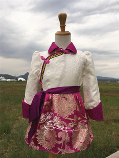 儿童蒙古族服装女孩蒙古袍舞台装女童蒙古族舞蹈演出服饰春秋