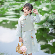 汉服女童秋装儿童，两件套旗袍裙小女孩马甲，连衣裙套装中国风古装
