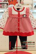 幼小童韩版童装 儿童套装 女童红细格子娃娃开衫打底裤2件套装