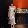 glec大码女装夏季法式设计感ins白色长款褶皱，鱼尾洋气减龄连衣裙