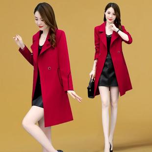 红色风衣2023年女装秋季中长款修身气质时尚流行西装外套春秋
