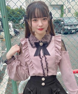 日系地雷系量产型黑粉色蕾丝镂空袖子显瘦1548衬衫