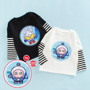 韩系男童假两件宽松t恤宝宝，超人衣服亮片，蛋仔派对衣服儿童打底衫
