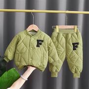 男童秋冬棉衣套装2023宝宝时尚洋气冬季婴儿童加厚保暖两件套