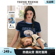 teenieweenie小熊女装2024春夏，时髦撞色圆领短袖t恤印花上衣