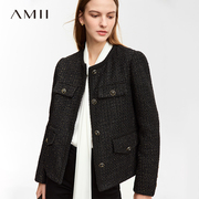 Amii品牌短款羽绒服女2023年小款圆领冬天粗花呢外套小个子