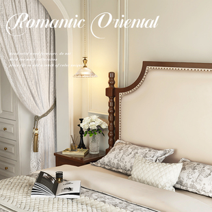 乡村美式实木床头软包1.8m双人床现代简约法式床复古欧式床储物床