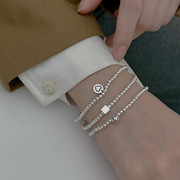韩版S925银甜美爱心手链女复古简约几何方块方糖桃心手环气质手饰