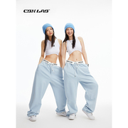 cbxlab街舞潮牌蓝色，翻腰爵士舞运动裤女美式街头嘻哈跳舞运动裤子