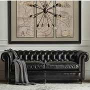 新古典黑皮欧式真皮沙发高档复古美式样板房别墅123客厅组合沙发