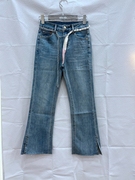 Jeans夏季 HTZ红提子H005牛仔裤女浅蓝色显瘦开衩微喇裤喇叭