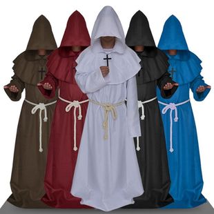 万圣节黑色披风斗篷中世纪修士袍僧侣服巫师服牧师cosplay服装