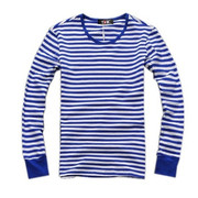 Long Sleeve Blue and White Striped T-Shirt长袖蓝白条纹T恤男