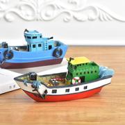 地中海彩绘树脂船摆件小船，模型创意家居，帆船摆件旅游纪念品18cm