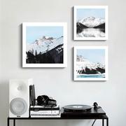 北欧客厅装饰画方形风景蓝色雪山客厅挂画公寓民宿壁画有框无框画