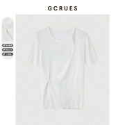 gcrues不规则镂空别致上衣女2024夏季圆领设计感白色t恤短袖