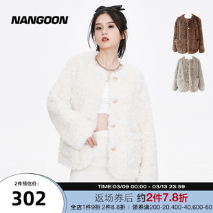 nangoon皮毛一体高级感毛毛，外套冬季女小个子白色上衣潮