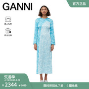 GANNI女装 天蓝色拼接设计露背绑带丝缎礼服连衣裙 F8124893