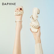 Daphne达芙妮 女神~法式一字带粗跟两穿凉鞋女夏季气质中跟鞋