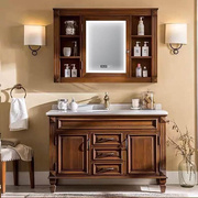 美式橡木浴室柜组合落地洗脸洗手盆柜实木，洗漱台卫生间陶瓷一