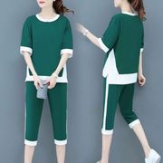 2022夏季韩版时尚运动服气质休闲套装女大码短袖七分裤两件套