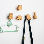 日式榉木动物可爱挂钩免打孔木质，粘钩门后玄关挂衣钩，挂装饰把手钩