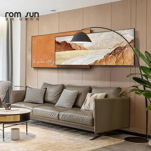 现代轻奢客厅装饰画餐厅横幅手绘肌理油画抽象大气沙发背景墙挂画