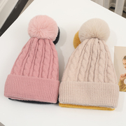 毛线帽子女冬双层毛球韩版冬季百搭时尚加绒加厚保暖甜美可爱针织