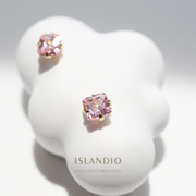 islandio特色宝石镶嵌粉钻纯银耳钉2023春夏风信石耳饰女