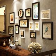 墙照片相框组合实木挂客厅装饰欧式美式创意复古背景画相片免打孔