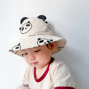 大檐可爱熊猫立体男女宝宝，纯棉卡通防晒太阳帽婴，儿童遮阳渔夫帽子