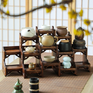 中式桌面小型博古架，实木茶壶展示架紫砂壶摆放架子，茶具置物架摆件