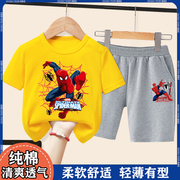 蜘蛛侠男童夏季短袖套装2024中小童短袖洋气，卡通宝宝炸街童装