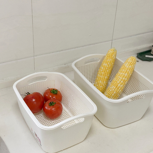 好物白色简约ins风蔬菜篮子，双层洗菜沥水篮，水果篮菜筐洗菜盆