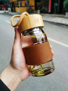 日系可爱防烫单层玻璃杯学生水瓶，耐高温创意杯子便携水杯带茶漏定
