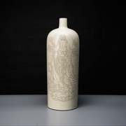 高档瓷器客厅落地摆件磁州窑中式纯手工雕刻家居观音佛像陶瓷花瓶