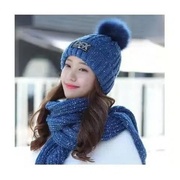 HA19冬季新洋气针织毛线帽围巾两件套韩版百搭时尚保暖加绒帽女