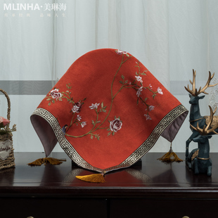 欧式镜子盖布梳妆台红色喜庆结婚婚礼田园风棉麻家用布艺遮挡套罩