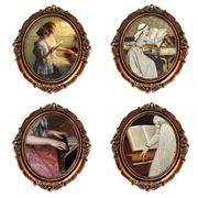 钢琴上方挂画欧式人物油画，圆形椭圆形像框，琴房玄关装饰画画面可换