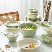 2024釉下彩餐具奶油风碗碟套装家用碗盘套装陶瓷碗筷组合碗具