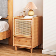 实木床头柜小型家用窄款北欧床边小尺寸储物柜藤编收纳床头小柜子