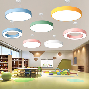 圆形吸顶灯空心圆环形创意，儿童乐园培训班教室过道大厅幼儿园吊灯