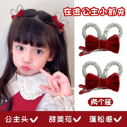 红丝绒蝴蝶结，立体发夹儿童元旦新年过年头饰