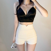 白色三分短裤女夏2023韩版高腰弹力紧身性感，显瘦外穿包臀跳舞热裤