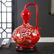 景德镇陶瓷器中国红花开富贵插花花瓶现代家居客厅装饰工艺品摆件