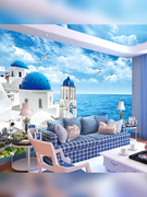 电视背景墙壁纸3d立体海景，沙滩民宿墙纸客厅沙发，卧室影视墙壁布画