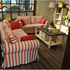 美式乡村可拆洗布艺沙发，韩式田园红色条纹小户型，客厅小沙发组合