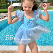 儿童连体裙式游泳衣公主风可爱女孩宝宝中小女童洋气蕾丝沙滩泳装