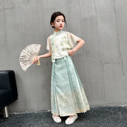 女童汉服夏季套装2024儿童国风，女孩新中式唐装，大童古装马面裙