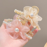 夏季珍珠花朵抓夹女可爱发夹，头饰韩国发卡后脑勺，大号鲨鱼夹顶夹子